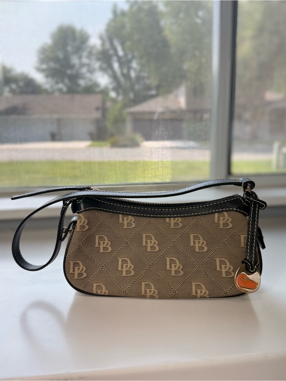 Dooney & Bourke Tan Monogram Mini Shoulder Bag with Black Trim - Picture 2 of 5